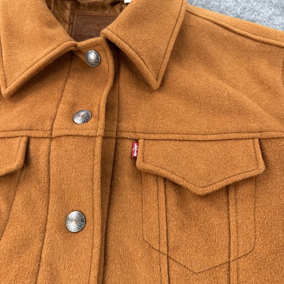 Levis Premium Jacket Womens Small Brown Trucker Quilted Lined Snap Wool A1739 - Picture 2 of 14